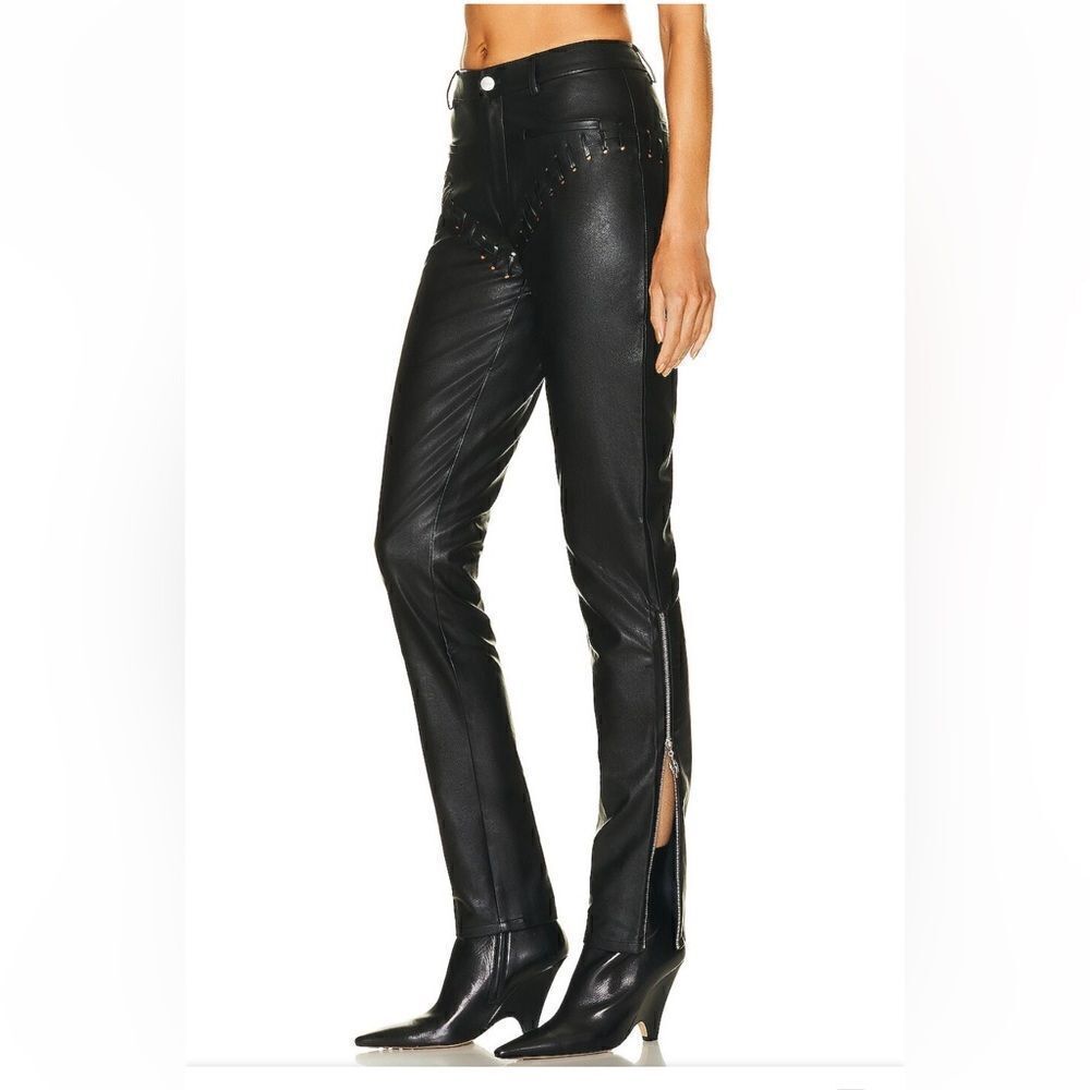 Miaou Jet Pant black faux leather stitched straight leg zippers FWRD $395 S - Picture 3 of 14